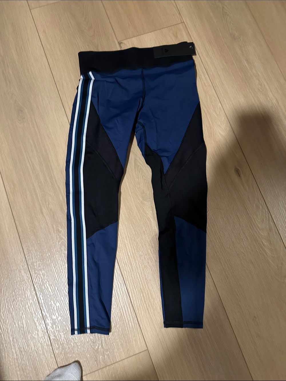 MICHI Navy and Black Leggings with Light Blue Side Stripes